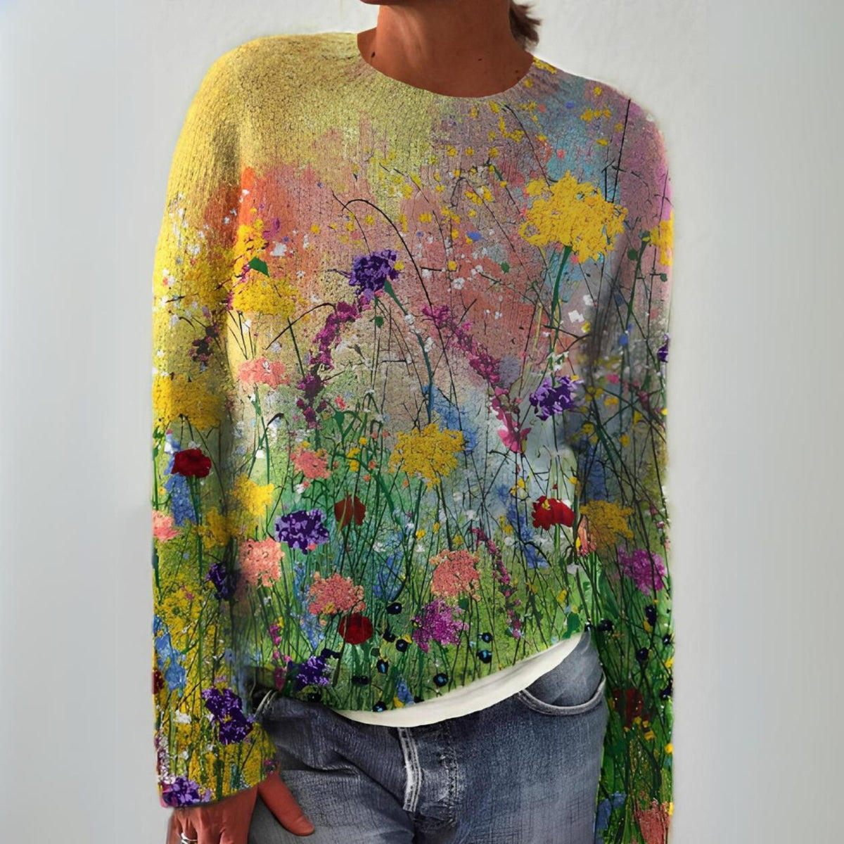 Laila - Women's Multicolour Floral Intarsia Crewneck Sweater