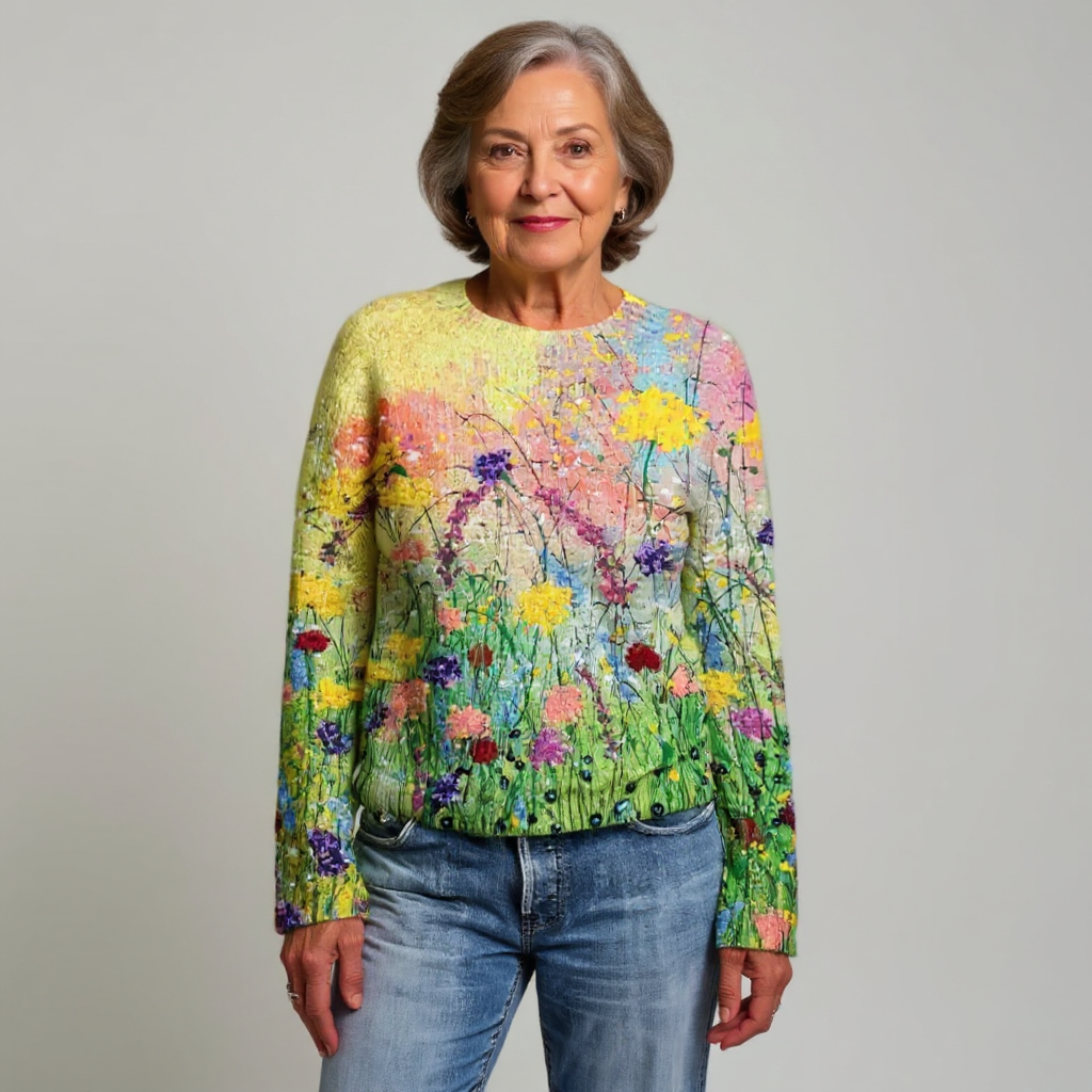 Laila - Women's Multicolour Floral Intarsia Crewneck Sweater