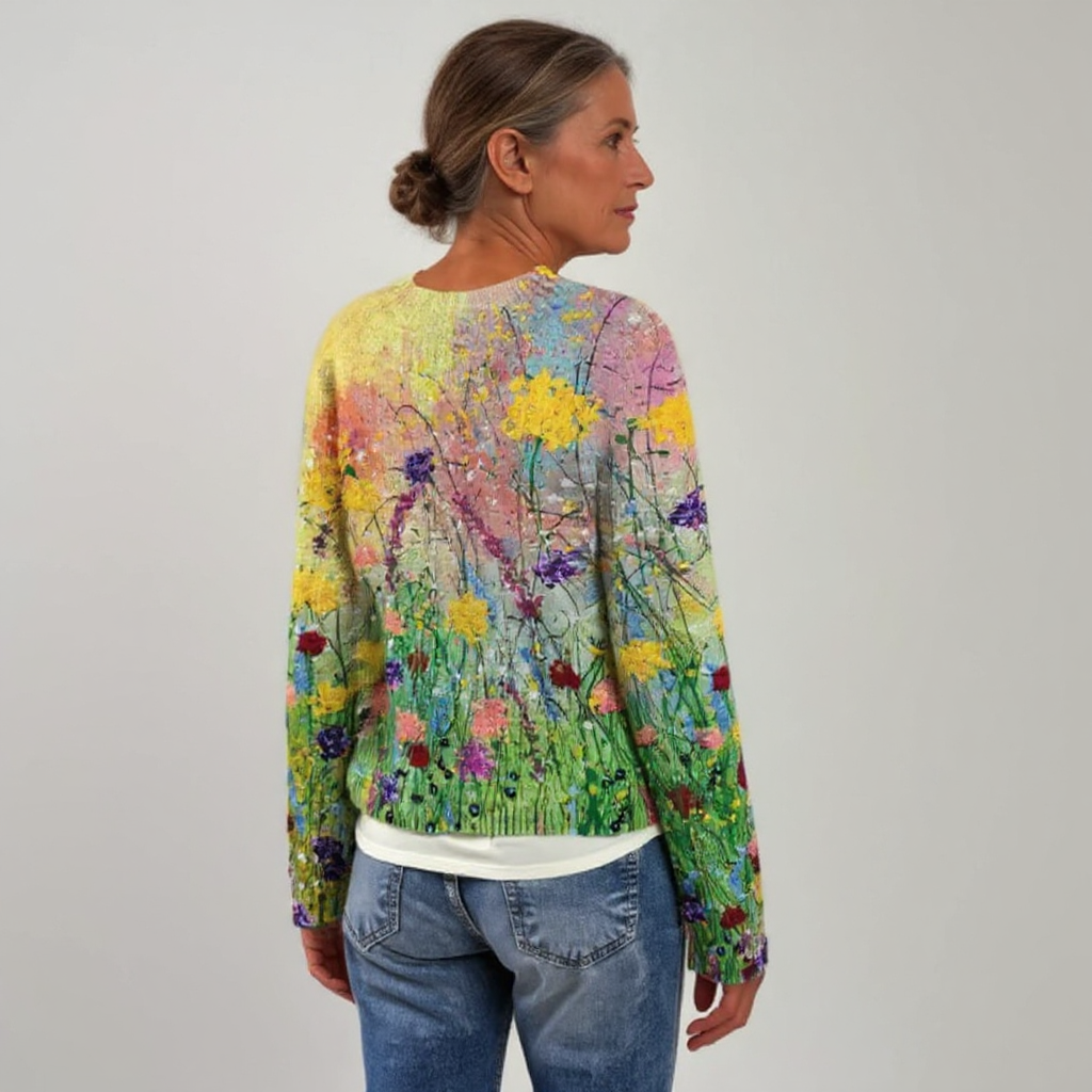 Laila - Women's Multicolour Floral Intarsia Crewneck Sweater