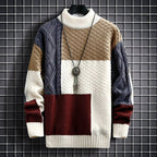 Larkin - Men's Patchwork Knit Sweater with Mock Neck