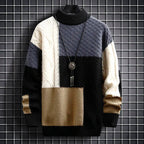Larkin - Men's Patchwork Knit Sweater with Mock Neck