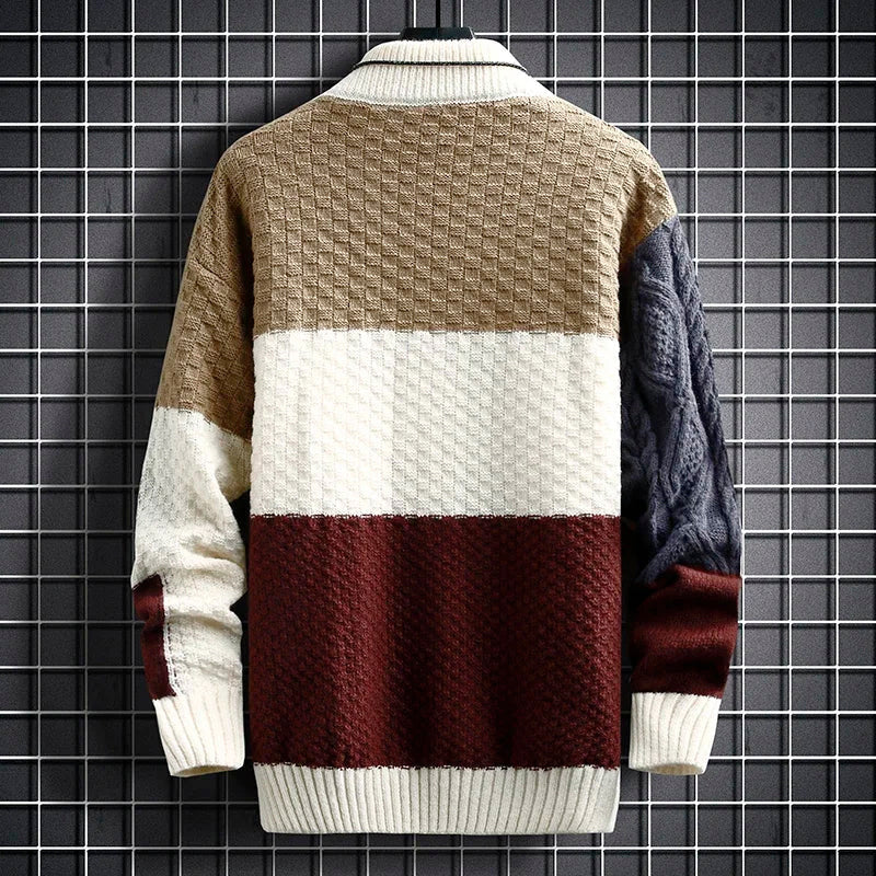 Larkin - Men's Patchwork Knit Sweater with Mock Neck