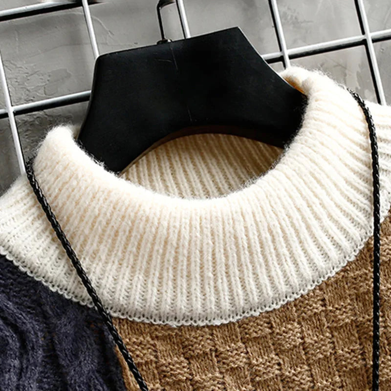 Larkin - Men's Patchwork Knit Sweater with Mock Neck