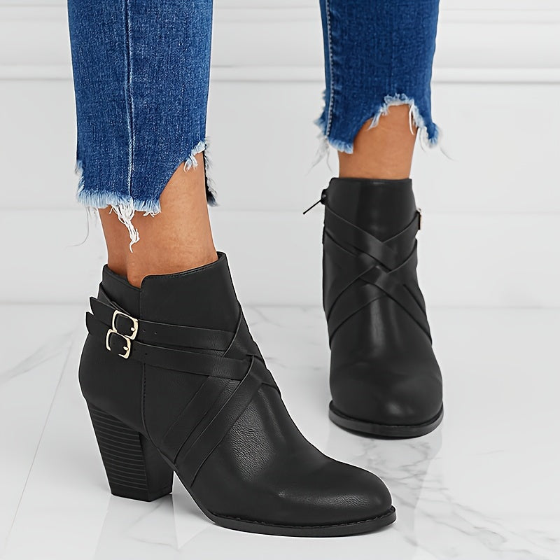 Leila - Women's Strappy Block Heel Ankle Boots