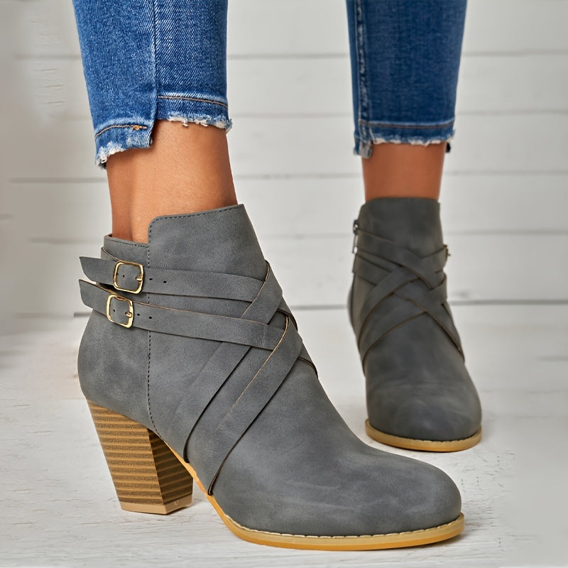Leila - Women's Strappy Block Heel Ankle Boots