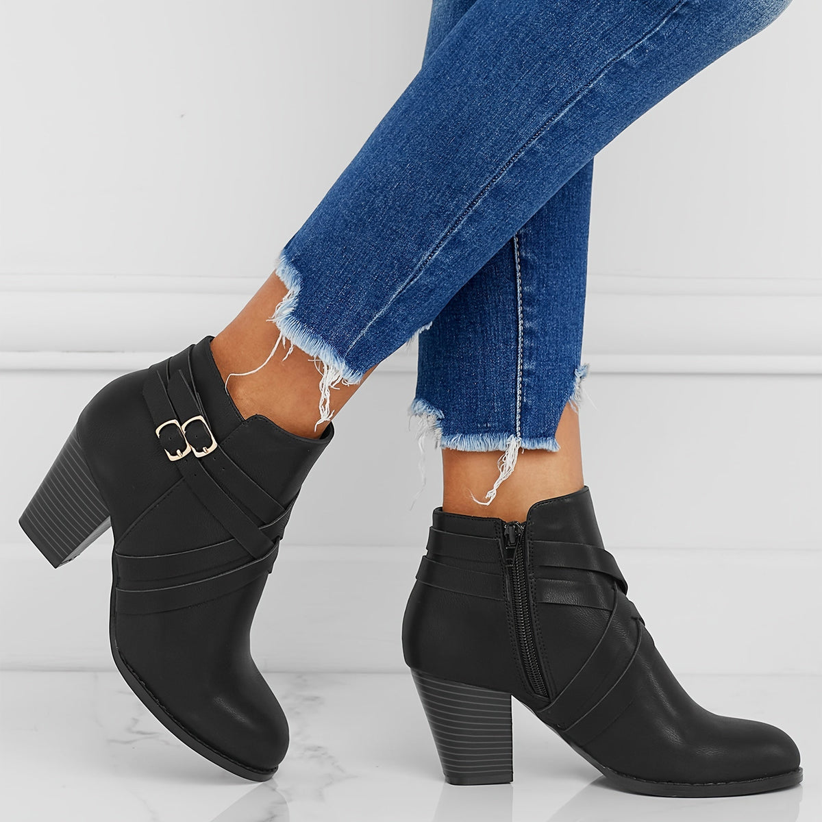 Leila - Women's Strappy Block Heel Ankle Boots