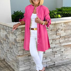 Leonora - Women's Button-Front A-Line Shirt Jacket with Sleeve Knots
