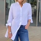 Leonora - Women's Button-Front A-Line Shirt Jacket with Sleeve Knots
