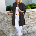 Leonora - Women's Button-Front A-Line Shirt Jacket with Sleeve Knots