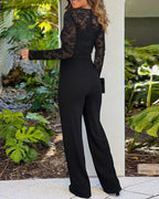 Lillian - Women's Lace V-Neck Jumpsuit with Hidden Back Zipper