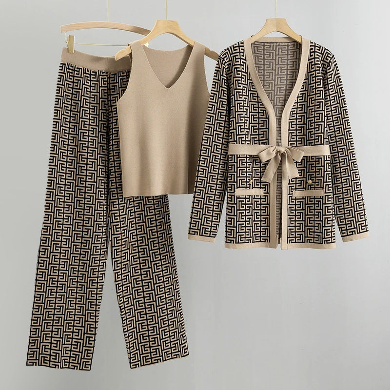 Lily  - Women's 3-Piece Geometric Knit Co-Ord Set