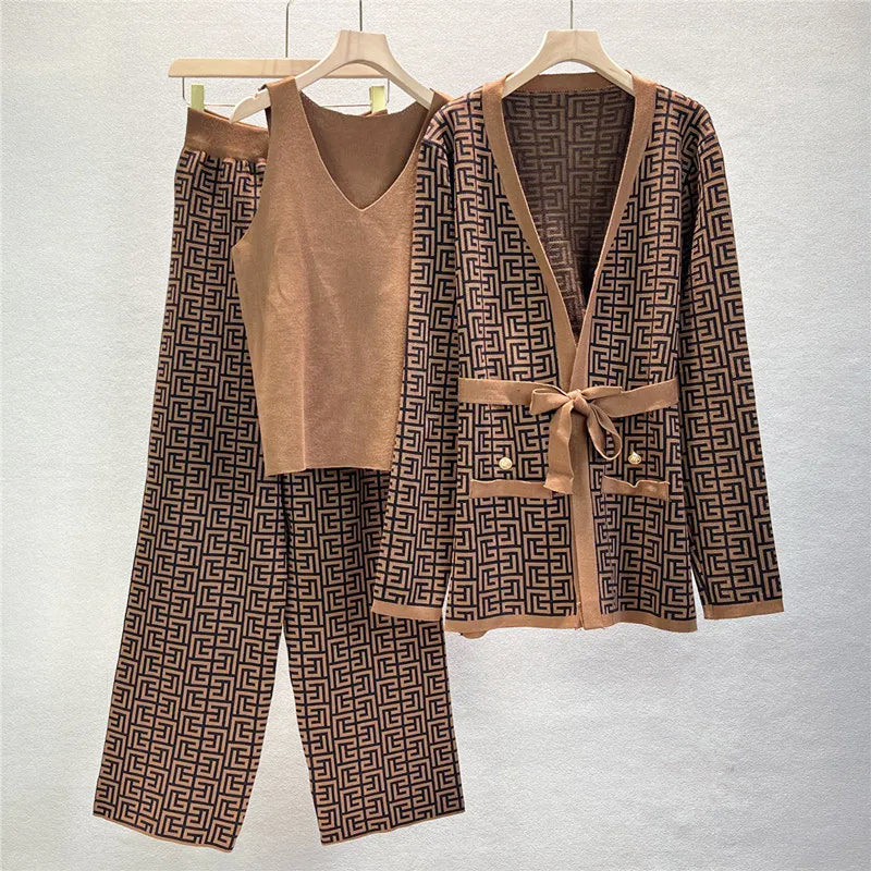 Lily  - Women's 3-Piece Geometric Knit Co-Ord Set