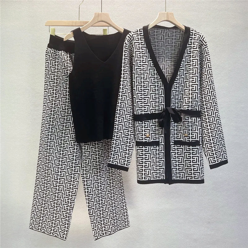 Lily  - Women's 3-Piece Geometric Knit Co-Ord Set