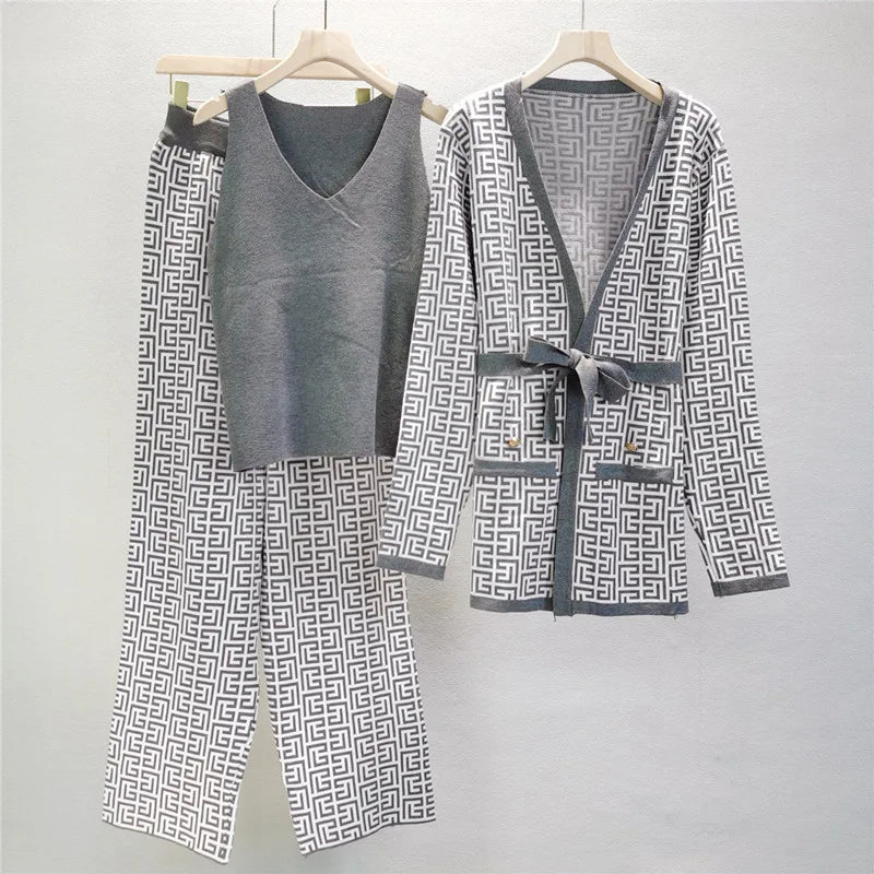 Lily  - Women's 3-Piece Geometric Knit Co-Ord Set