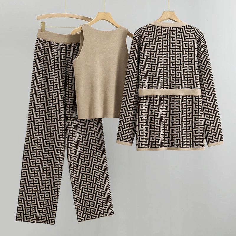 Lily  - Women's 3-Piece Geometric Knit Co-Ord Set