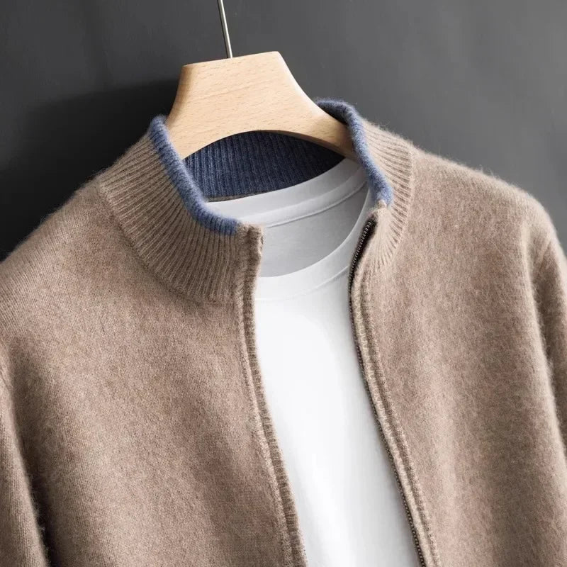 Lincoln - Men's Cashmere Zip Cardigan with Ribbed Collar and Cuffs