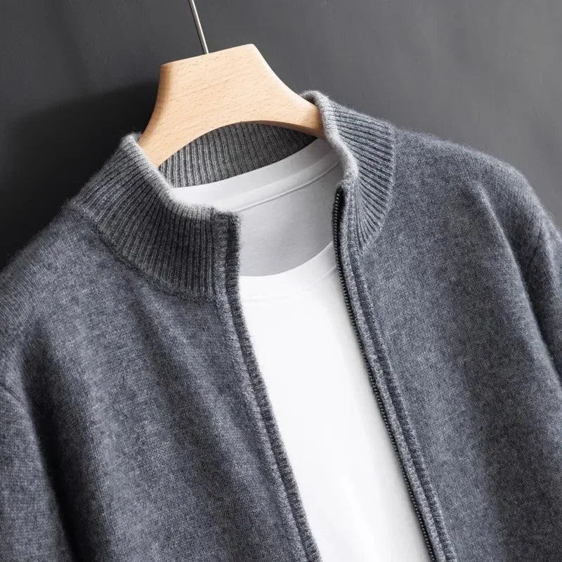 Lincoln - Men's Cashmere Zip Cardigan with Ribbed Collar and Cuffs