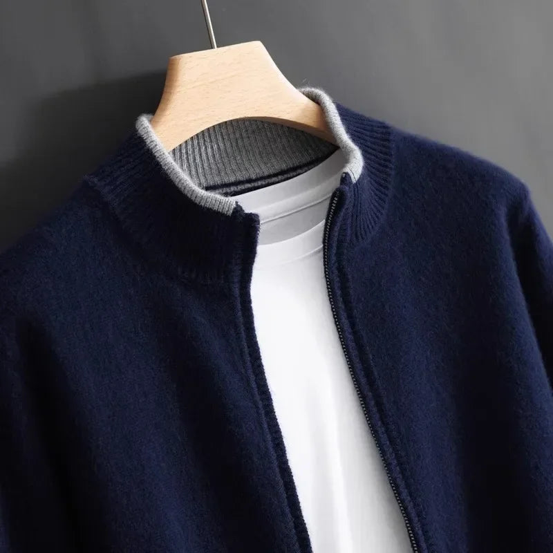 Lincoln - Men's Cashmere Zip Cardigan with Ribbed Collar and Cuffs