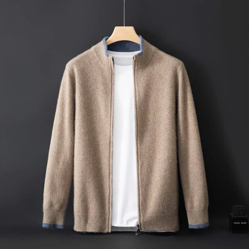 Lincoln - Men's Cashmere Zip Cardigan with Ribbed Collar and Cuffs