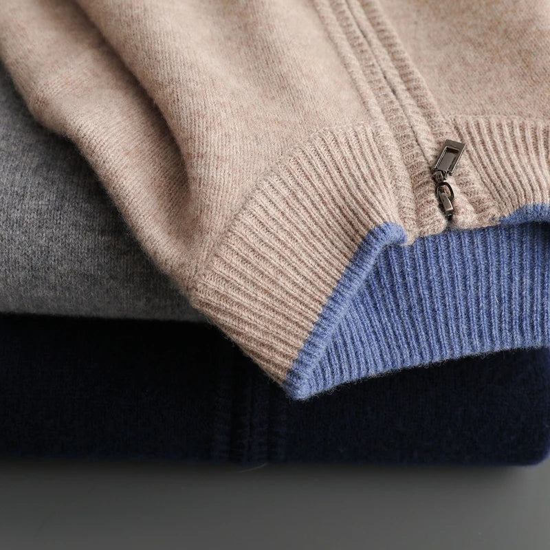 Lincoln - Men's Cashmere Zip Cardigan with Ribbed Collar and Cuffs