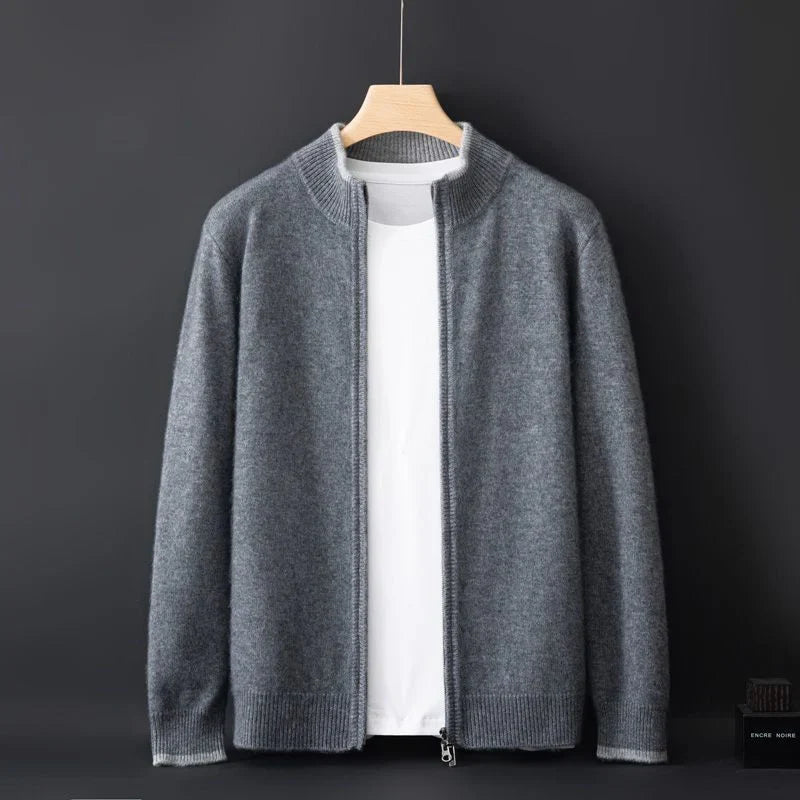 Lincoln - Men's Cashmere Zip Cardigan with Ribbed Collar and Cuffs