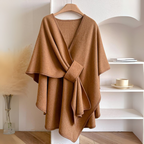 Livia - Women's Wrap Shawl with Tie Belt and Draped Front