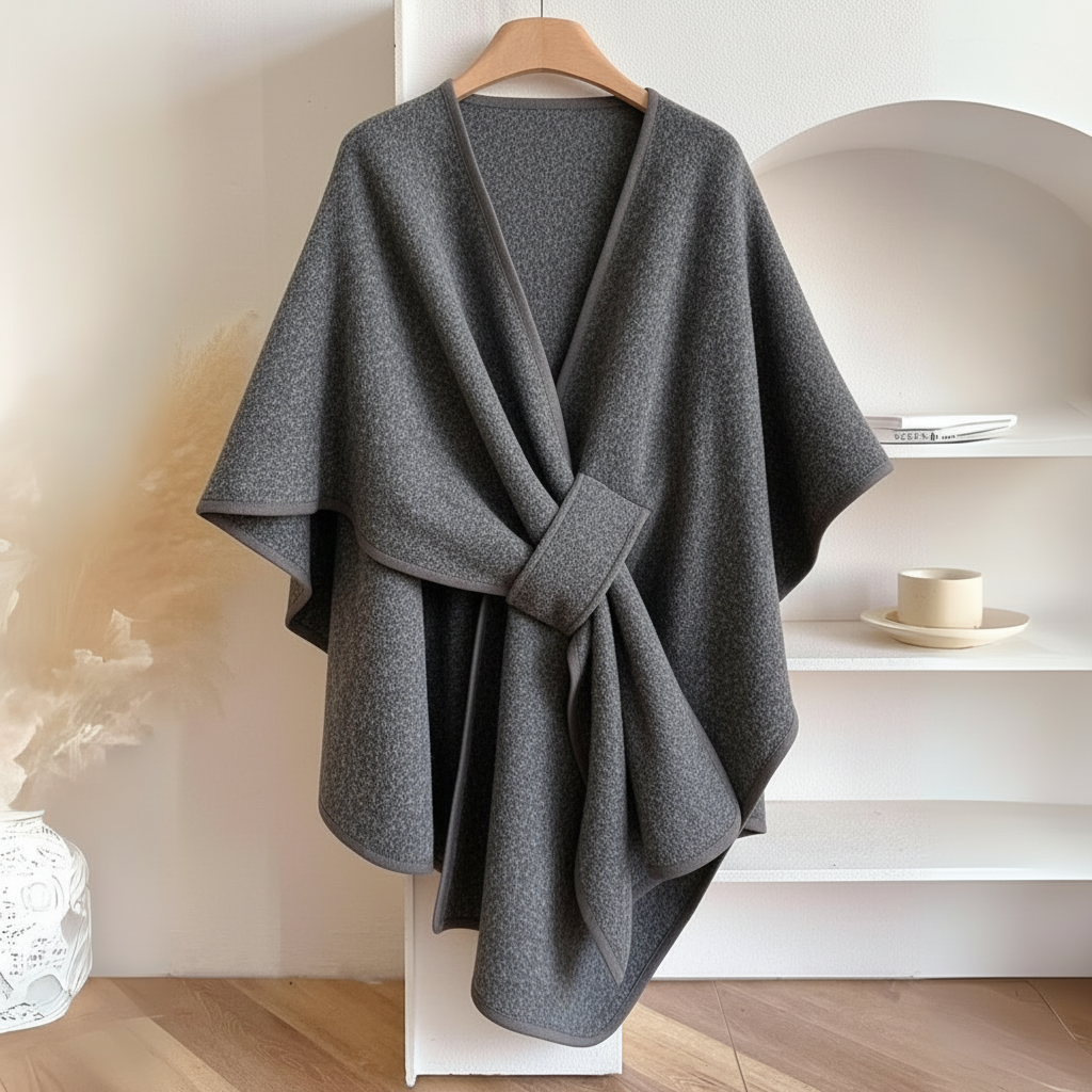 Livia - Women's Wrap Shawl with Tie Belt and Draped Front