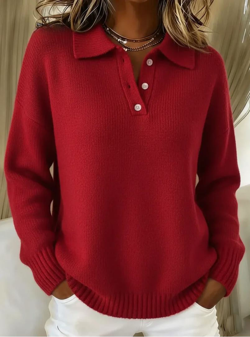 Lorelei - Women's Polo-Collar Ribbed Knit Sweater