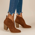 Lorene - Women's Deep V-Cut Suede Block Heel Ankle Boots
