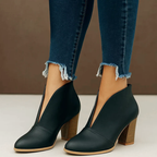 Lorene - Women's Deep V-Cut Suede Block Heel Ankle Boots