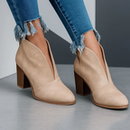 Lorene - Women's Deep V-Cut Suede Block Heel Ankle Boots