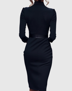 Loretta - Women's Mock-Wrap Belted Midi Dress