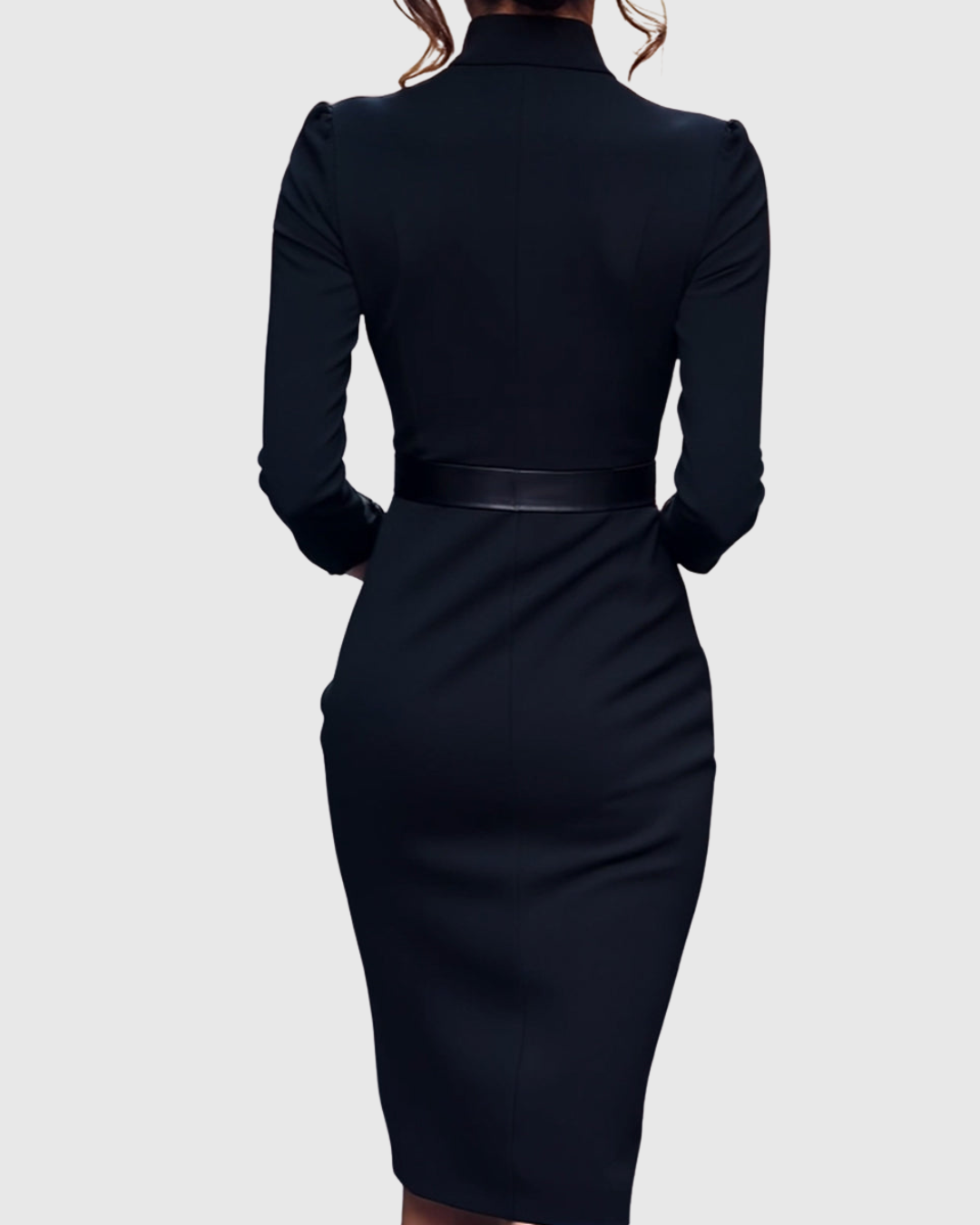 Loretta - Women's Mock-Wrap Belted Midi Dress