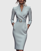Loretta - Women's Mock-Wrap Belted Midi Dress