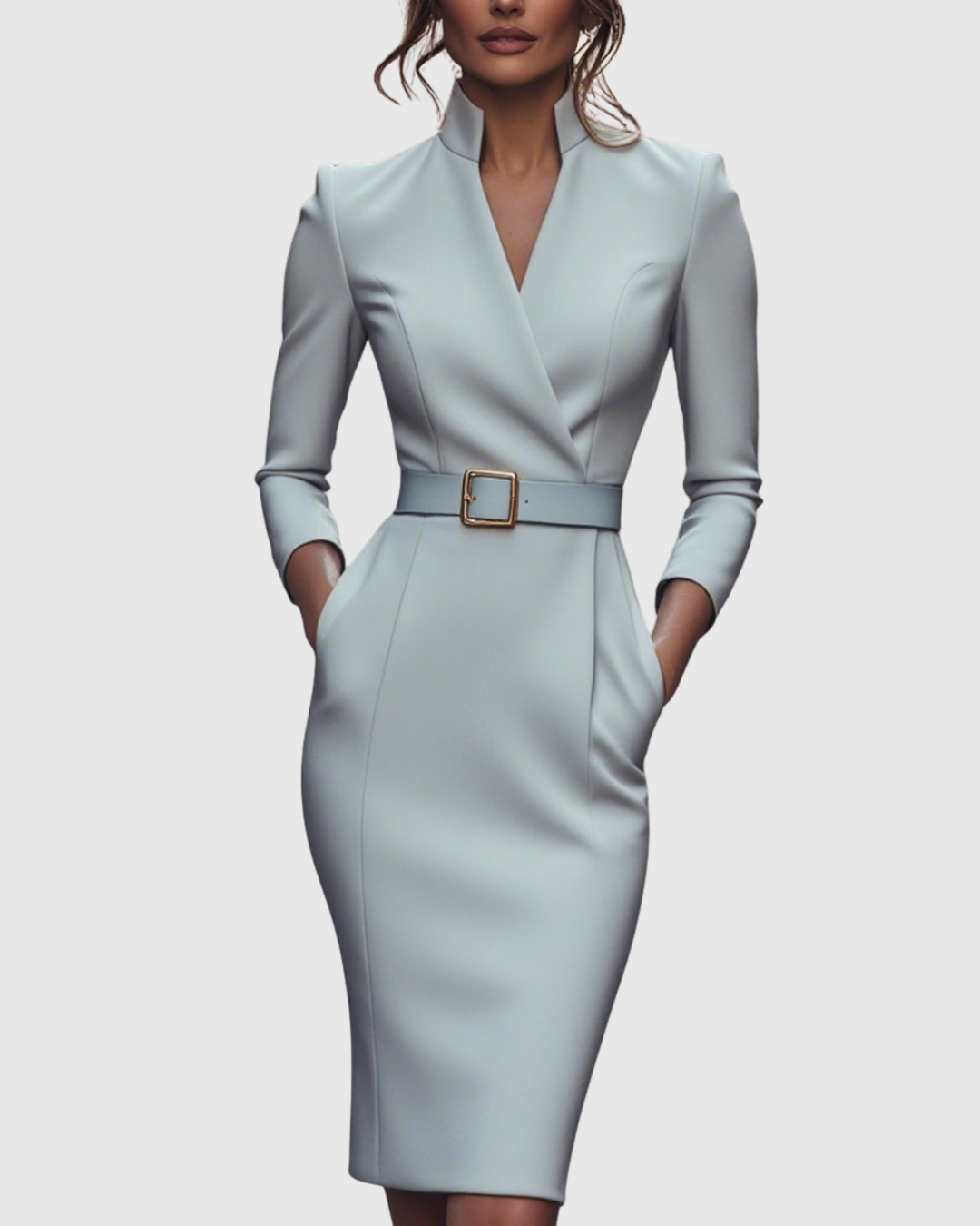 Loretta - Women's Mock-Wrap Belted Midi Dress
