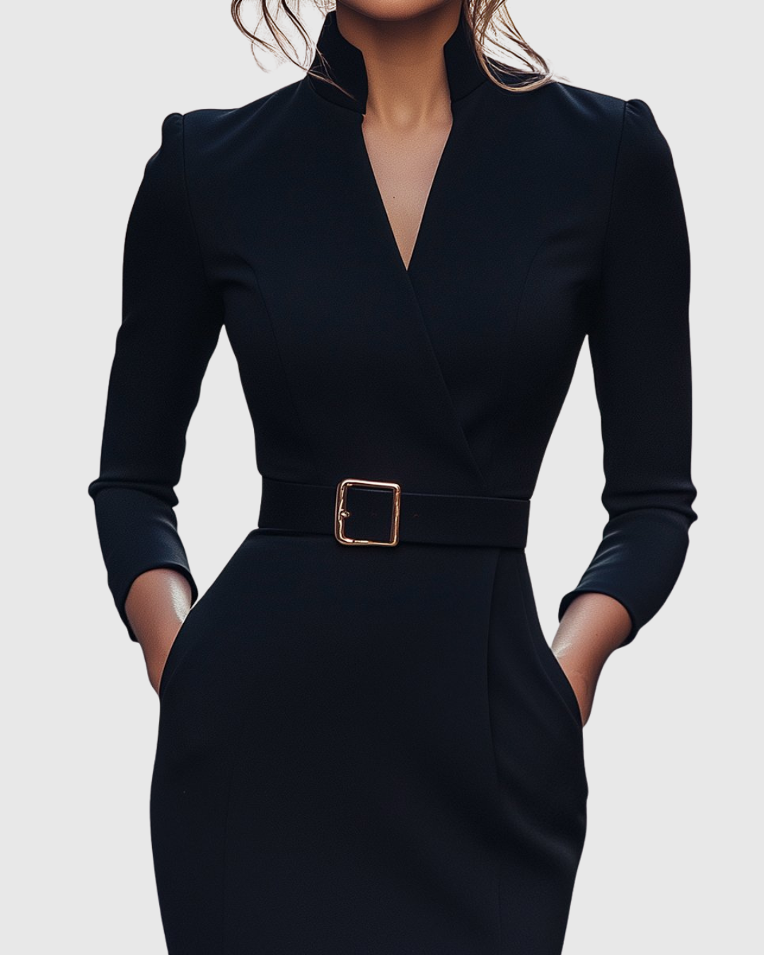 Loretta - Women's Mock-Wrap Belted Midi Dress