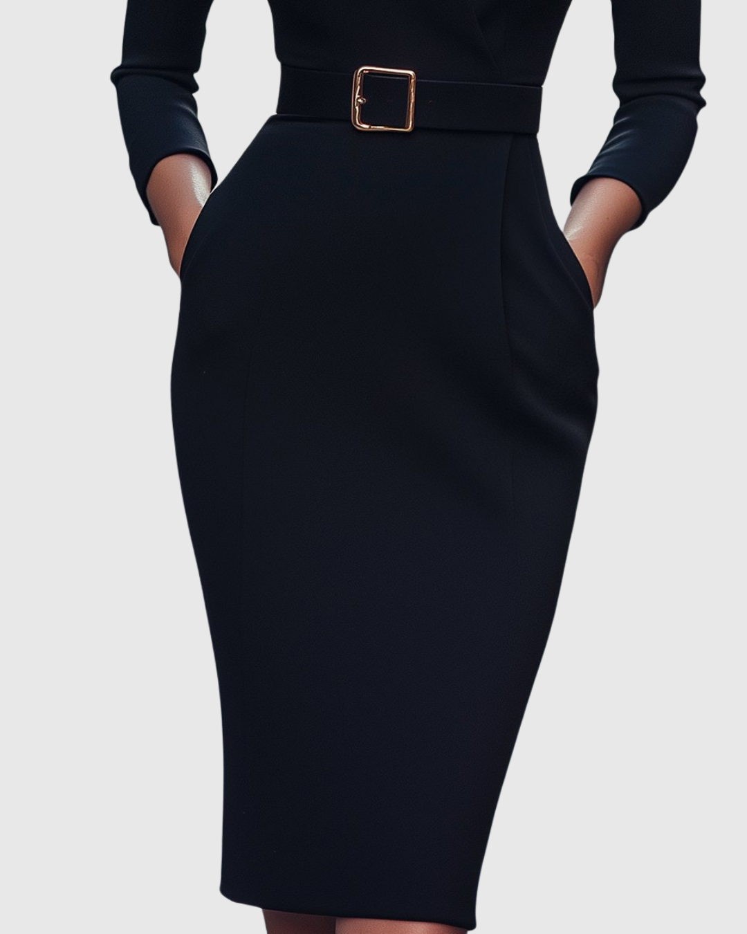 Loretta - Women's Mock-Wrap Belted Midi Dress