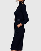 Loretta - Women's Mock-Wrap Belted Midi Dress
