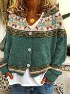 Louise - Women's Button-Front Colorblock Cardigan with Fair Isle Yoke