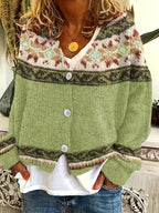 Louise - Women's Button-Front Colorblock Cardigan with Fair Isle Yoke