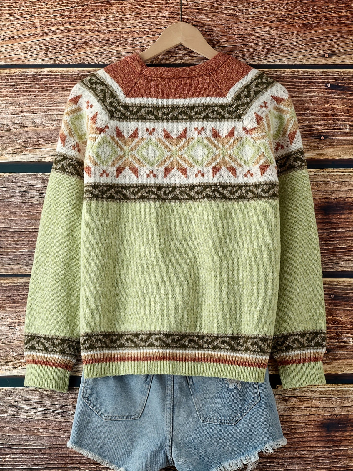 Louise - Women's Button-Front Colorblock Cardigan with Fair Isle Yoke