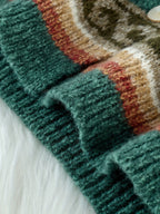 Louise - Women's Button-Front Colorblock Cardigan with Fair Isle Yoke