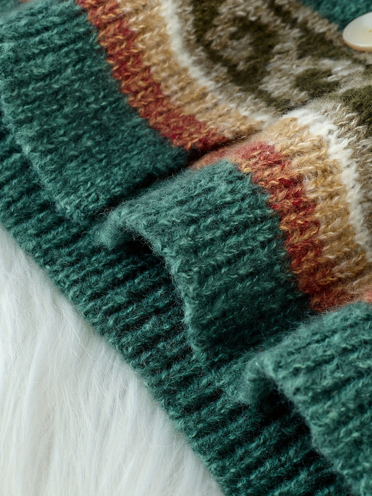 Louise - Women's Button-Front Colorblock Cardigan with Fair Isle Yoke