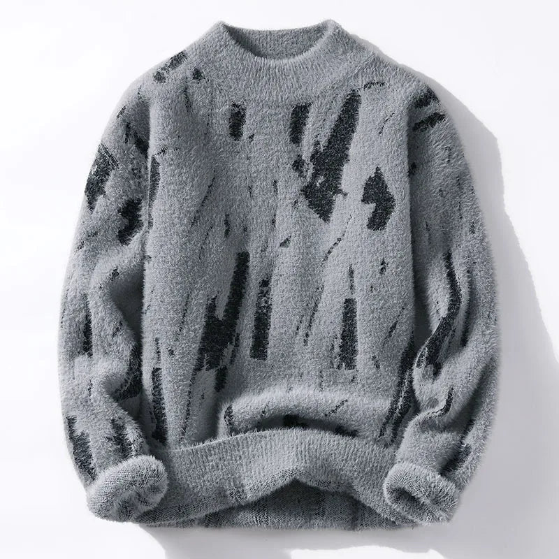 Lucas - Men's Brushed Wool Crew Sweater with Distressed Pattern