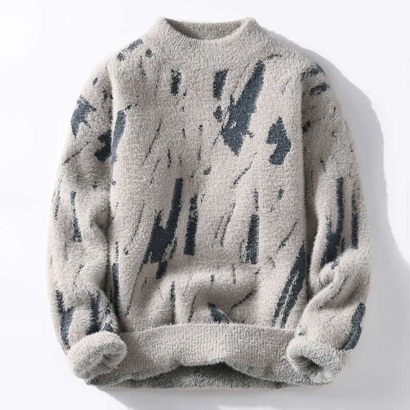 Lucas - Men's Brushed Wool Crew Sweater with Distressed Pattern