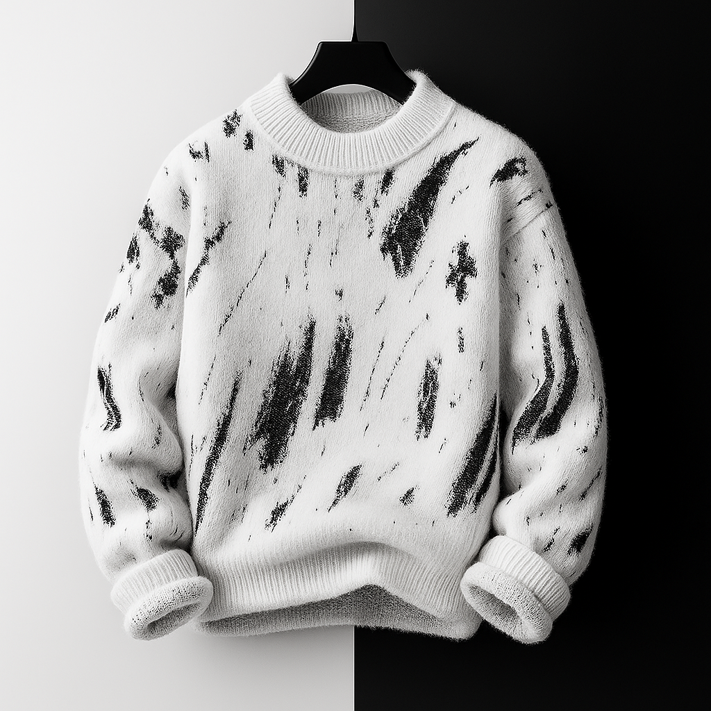 Lucas - Men's Brushed Wool Crew Sweater with Distressed Pattern