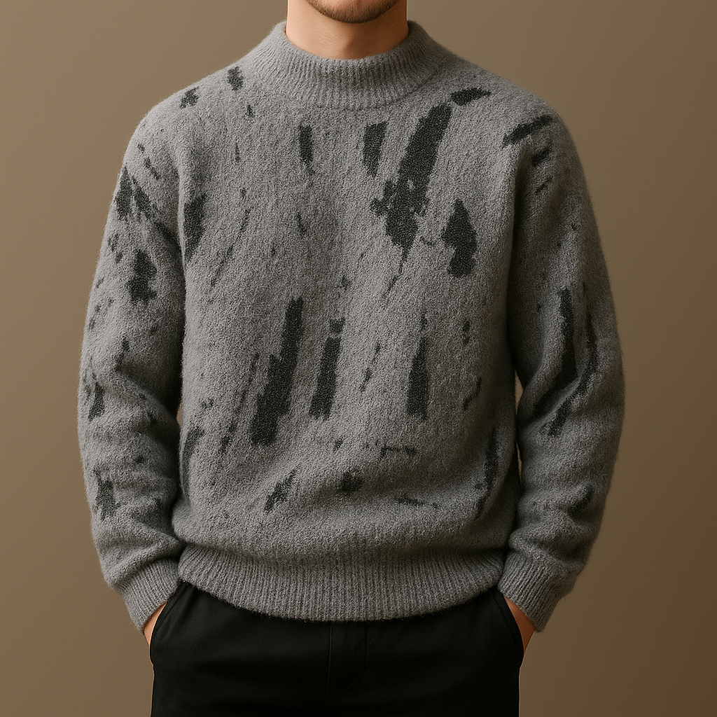 Lucas - Men's Brushed Wool Crew Sweater with Distressed Pattern