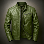 Luke - Men's Zip-Front Leather Jacket with Corduroy Collar