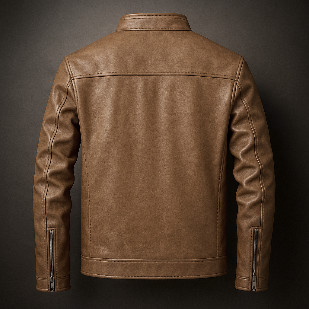 Luke - Men's Zip-Front Leather Jacket with Corduroy Collar