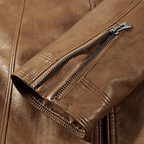 Luke - Men's Zip-Front Leather Jacket with Corduroy Collar